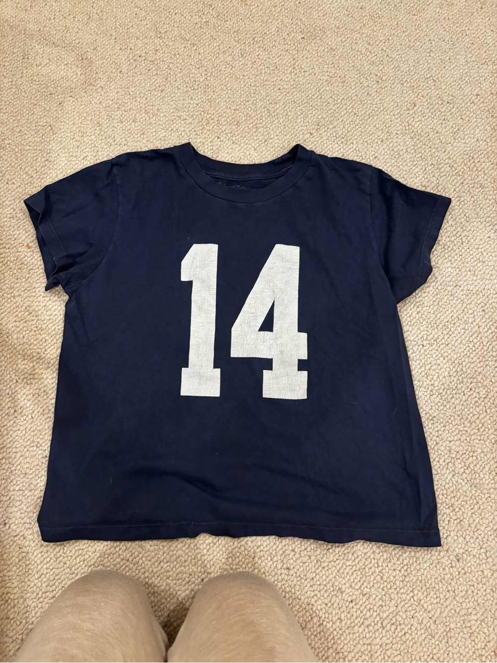Brandy Melville Navy Blue Short Sleeve Tee with White '14' Graphic